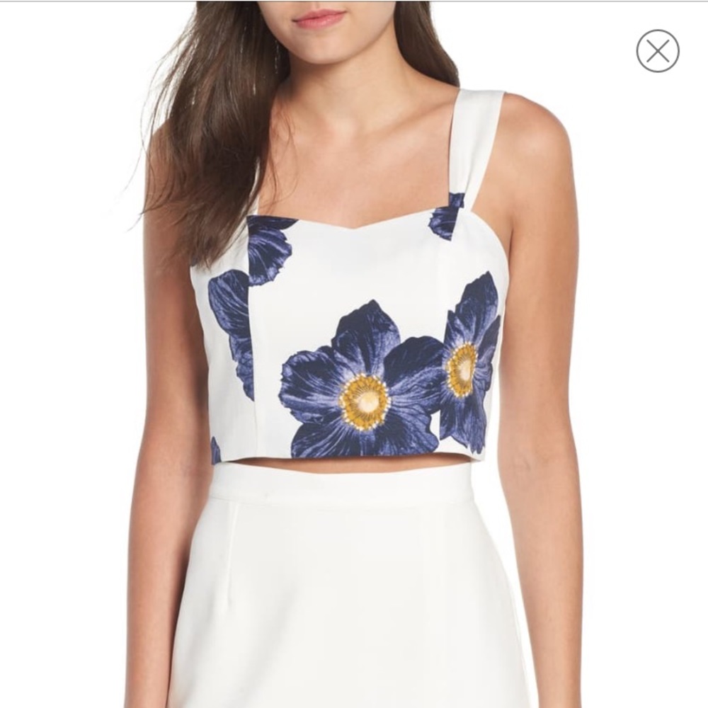 NWT J.O.A. White and Blue Floral Crop Top - Picture 1 of 8